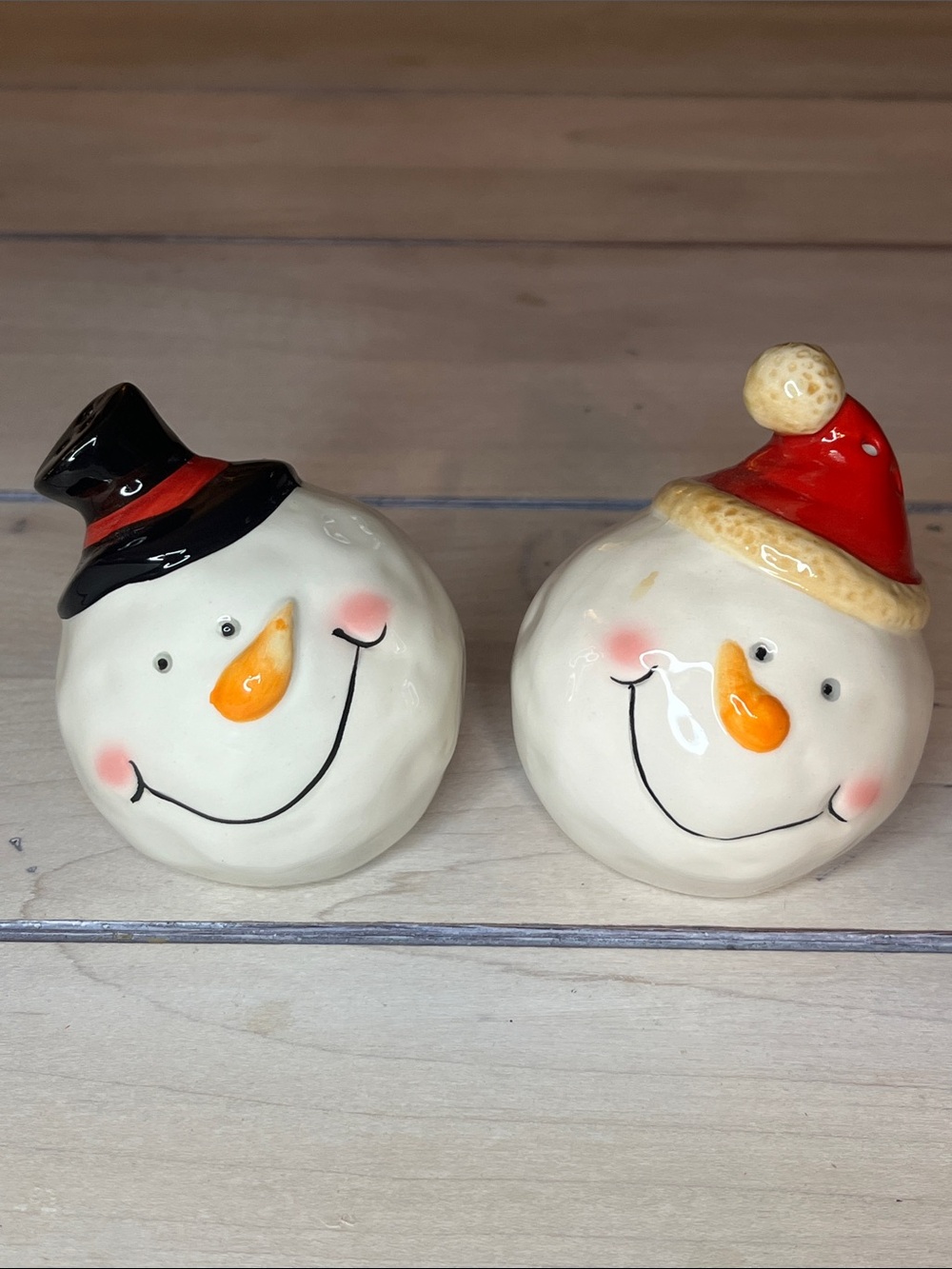 Kirklands Ceramic Snowman Salt & Pepper Shakers in White, Red, Black